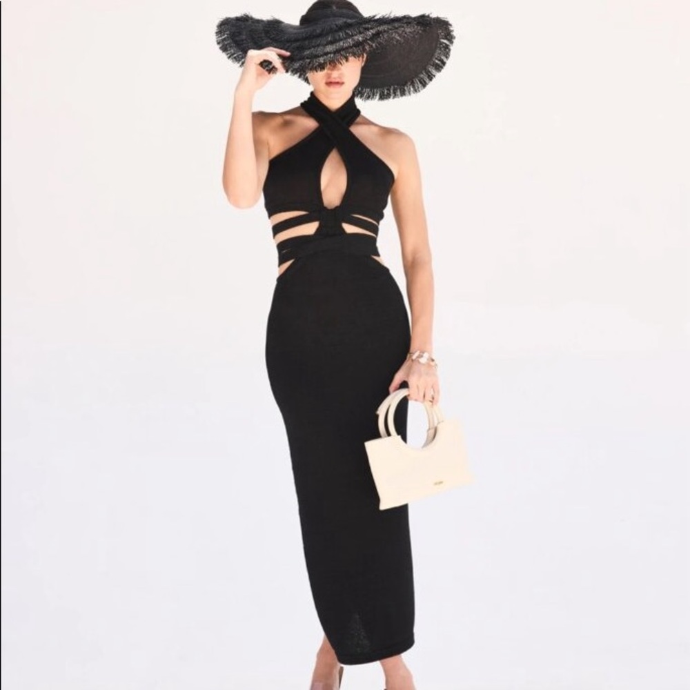 Brand new M cult Gaia Aziza black knit midi dress
